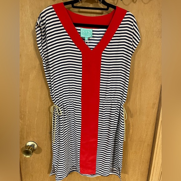 SAIL TO SABLE/100% silk sleeveless stripped tunic dress - Picture 1 of 4